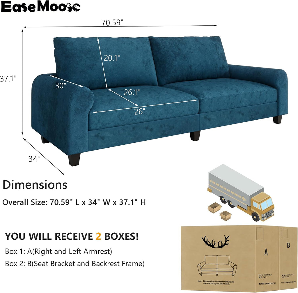 70.6" Velvet Loveseat Sofa, Love Seat Couches , Comfy Deep Seat Couch with Solid Wood Frame and Removable Washable