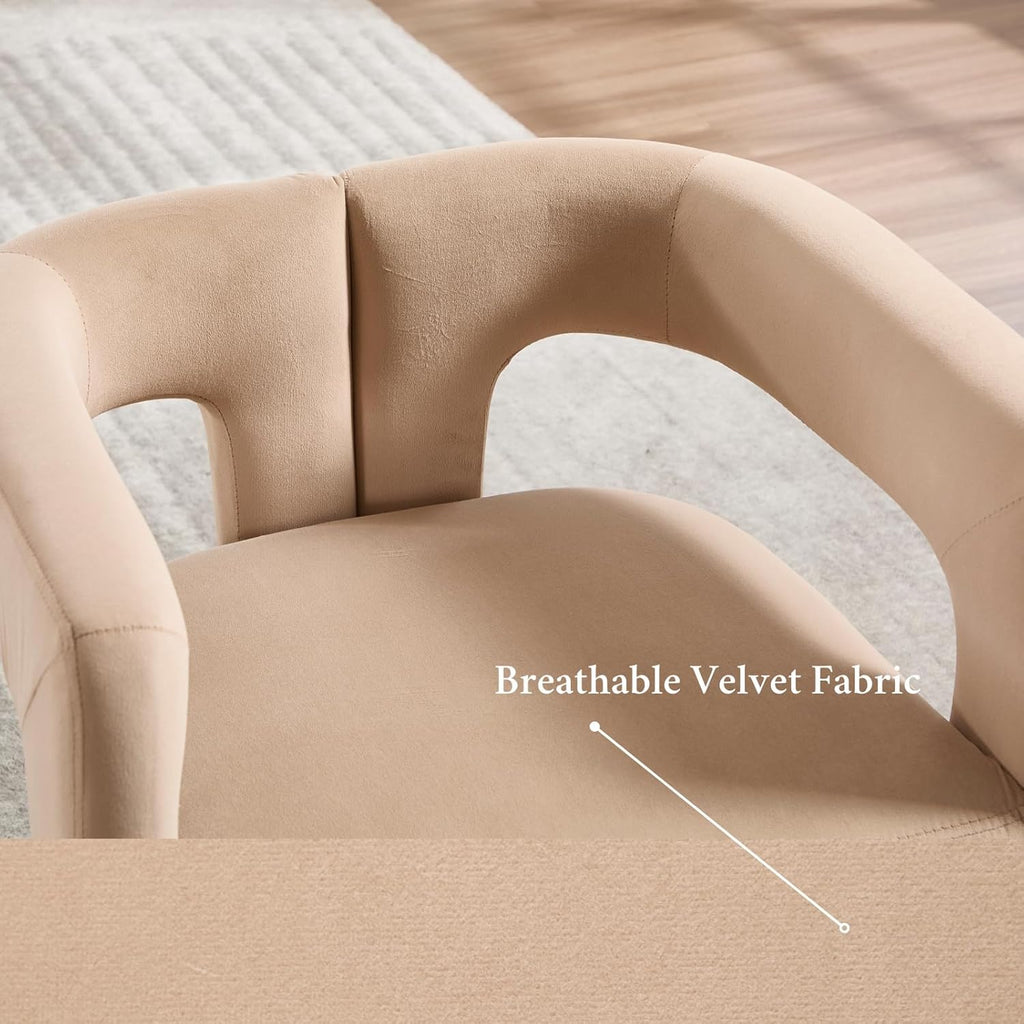 Modern Dining Chairs Set of 6, Upholstered Side Chairs Velvet Fabric Guest Chairs with Barrel Backrest Armchair for Dining Room Living Room, Khaki