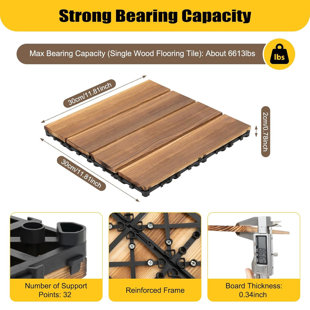 36 PCS Acacia Wood Interlocking Decking Tiles,Hardwood Interlocking Patio Deck Tiles,Weatherproof Patio Flooring