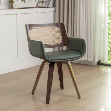 Rattan Dining Chairs with Arms, Swivel Dining Chairs with Walnut Finish