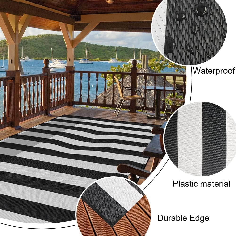 Plastic Straw Rug, 9'x12' Outdoor Waterproof Patio Rugs Foldable Reversible Camping Mat for RV, Deck