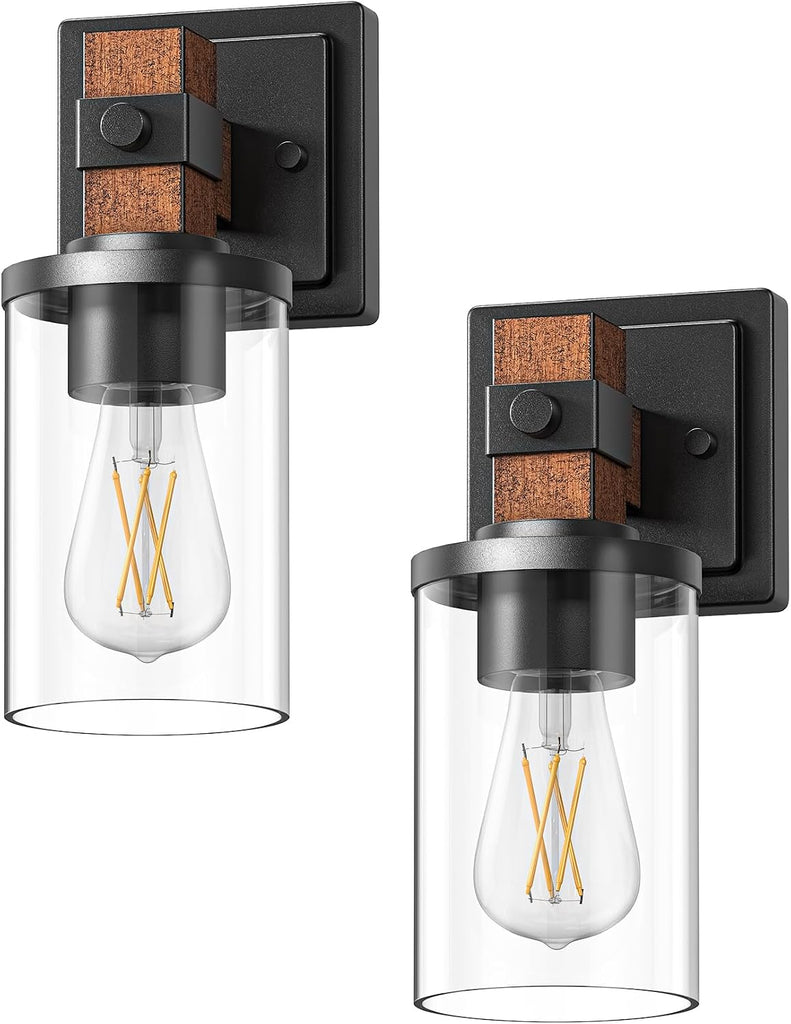 Wall Sconces Set of 2, Farmhouse Vanity Lights Fixtures for Bathroom, 1-Light Faux Wood Rustic Bath Wall Mount Lamp
