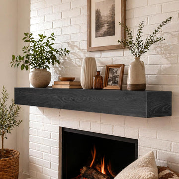 White Oak, 60 Solid Wood Floating Shelf Over the Fireplace, Wall-Mounted Rustic Mantel, Blackish Gray