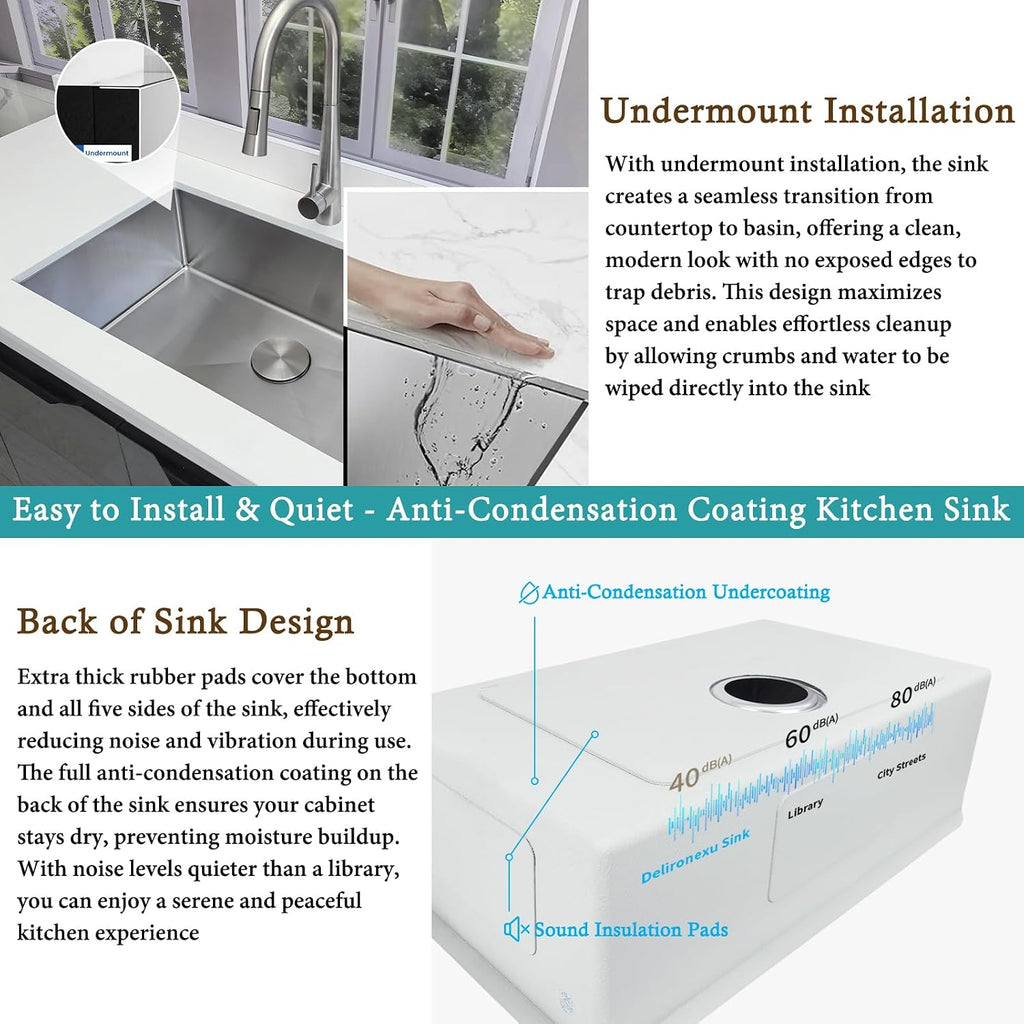 32 Inch Undermount Kitchen Sink - 18 Gauge Stainless Steel Kitchen Sink Undermount, 32''x18'' Single Bowl kitchen