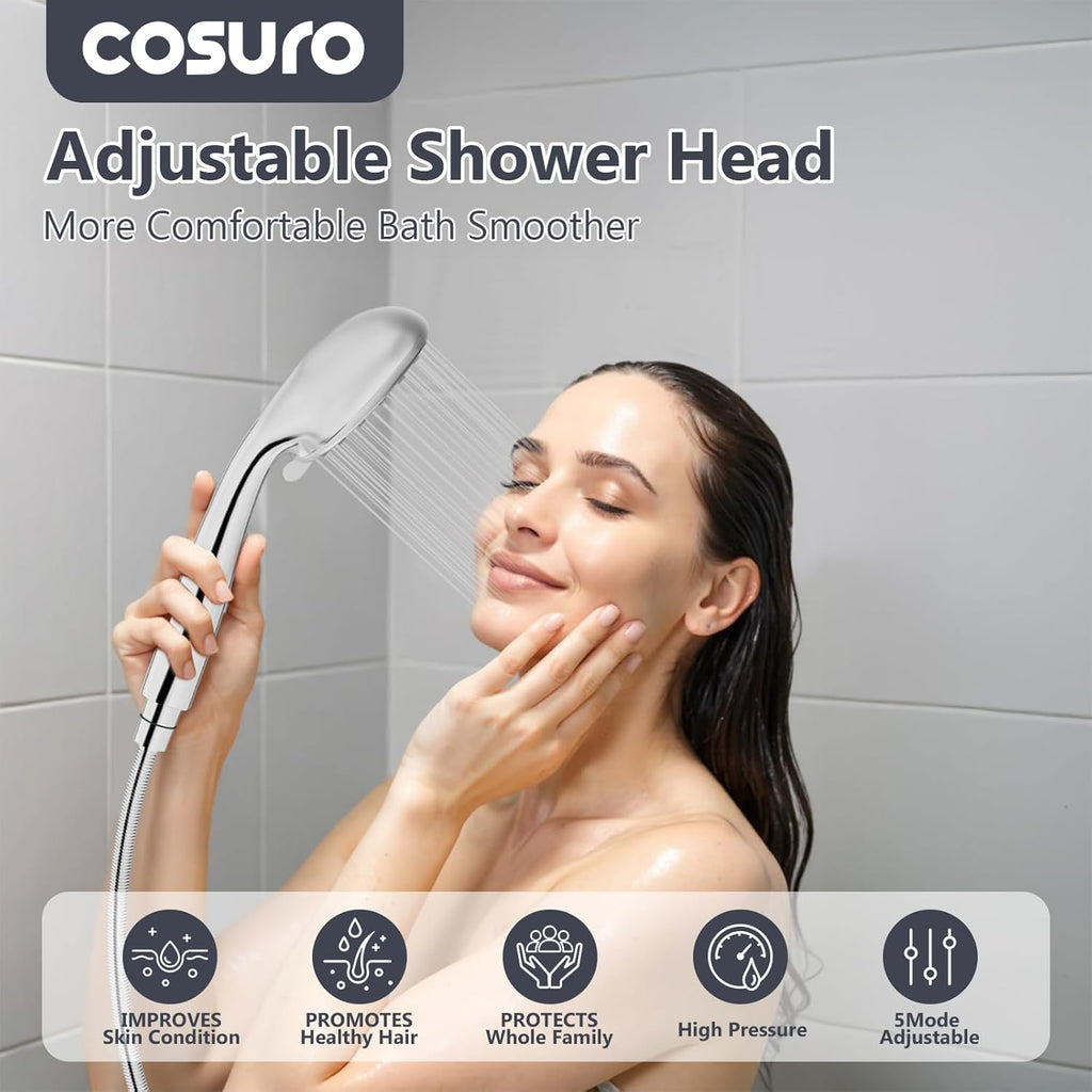 High Pressure Shower Head with Powerful Shower Spray & 59'' Stainless Steel Hose, 5 Spray Modes