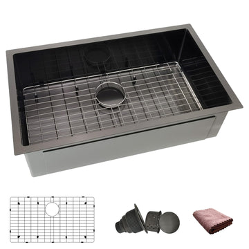 30 Inch Black Undermount Kitchen Sink, 30x18 Black Kitchen Sink, 16 Gauge 304 Stainless Steel Kitchen Sink, Single