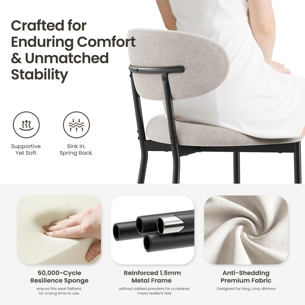 Upholstered Dining Chairs Set of 4, Modern Fabric Kitchen Chairs with Curved Backrest and Cushioned Seat, Sturdy