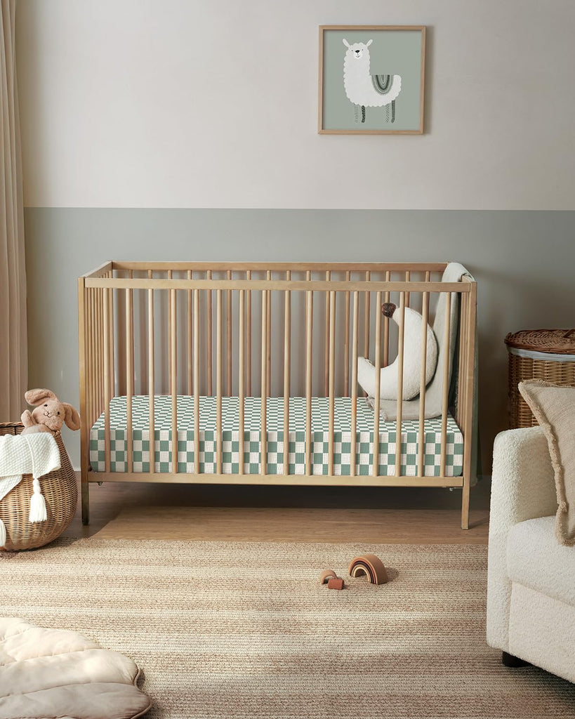 Muslin Crib Sheets, 2 Pack, Sage Checkboard & Sage Green