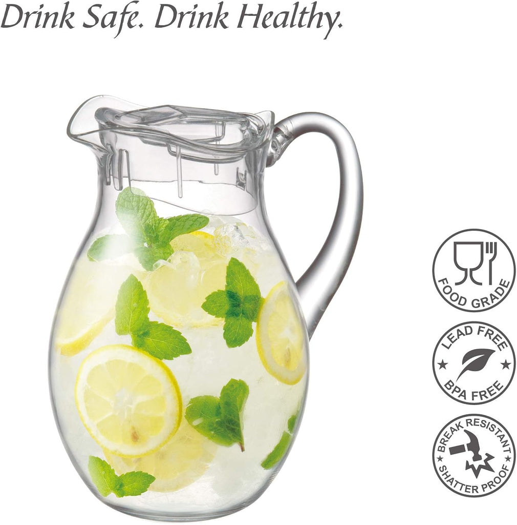 Bubbly - Plastic Pitcher (64 oz, 2 Quart), Clear Water Pitcher with Lid, Fridge Jug, BPA-Free, Shatter-Proof, Great