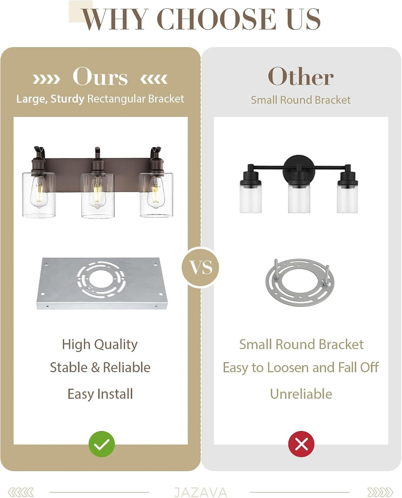 3-Light 20 Inch Bathroom Vanity Light,Clear Glass,Oil Rubbed Bronze | Over Mirror Wall Light,E26 sockets