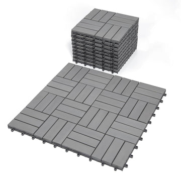 Interlocking Deck Tiles 12"x12"x0.94'' Gray Acacia Wood Patio Decor Flooring Tiles-Interlocking FSC Wood Flooring