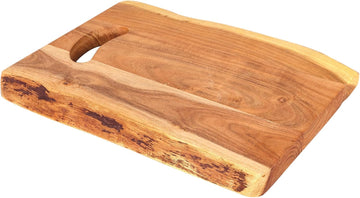 Acacia Wood Cutting Board with Oval Handle 14 x 11 Inch | Live Edge Cheese Board, Charcuterie Tray, Chopping and