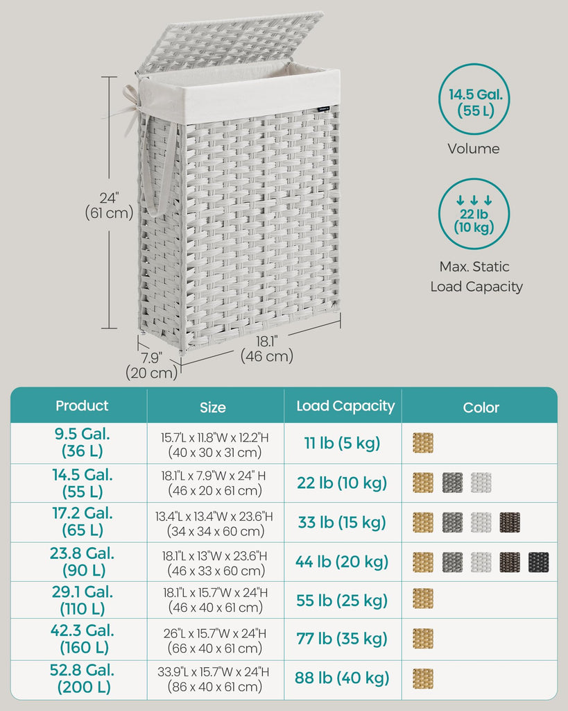 Laundry Hamper with Lid, 14.5 Gal (55 L) Synthetic Rattan,Foldable