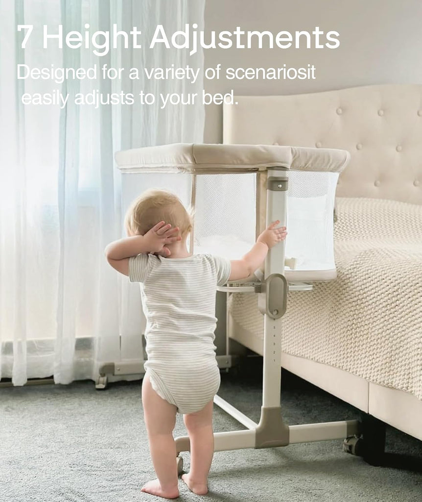 Baby Bassinets Bedside Sleeper - All Mesh Bedside Bassinet with Wheels, 7 Height Adjustable Baby Bassinet for