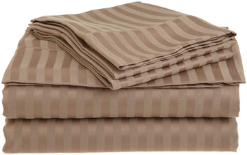 Queen Sleeper Sofa Bed Sheet Set Luxury - Taupe Stripe 100% Egyptian Cotton 800 Thread Count Easily Fits mattresses