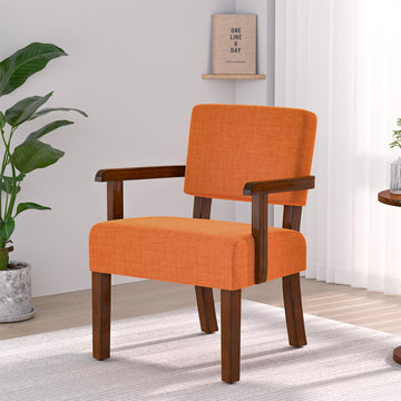 Accent Chair, Mid-Century Armchair with Solid Wood Frame, Orange