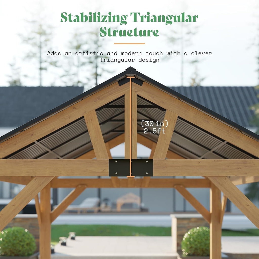 13x15 FT Wood Gazebo, Hardtop Pergola with Steel Gable Roof, - Image 6