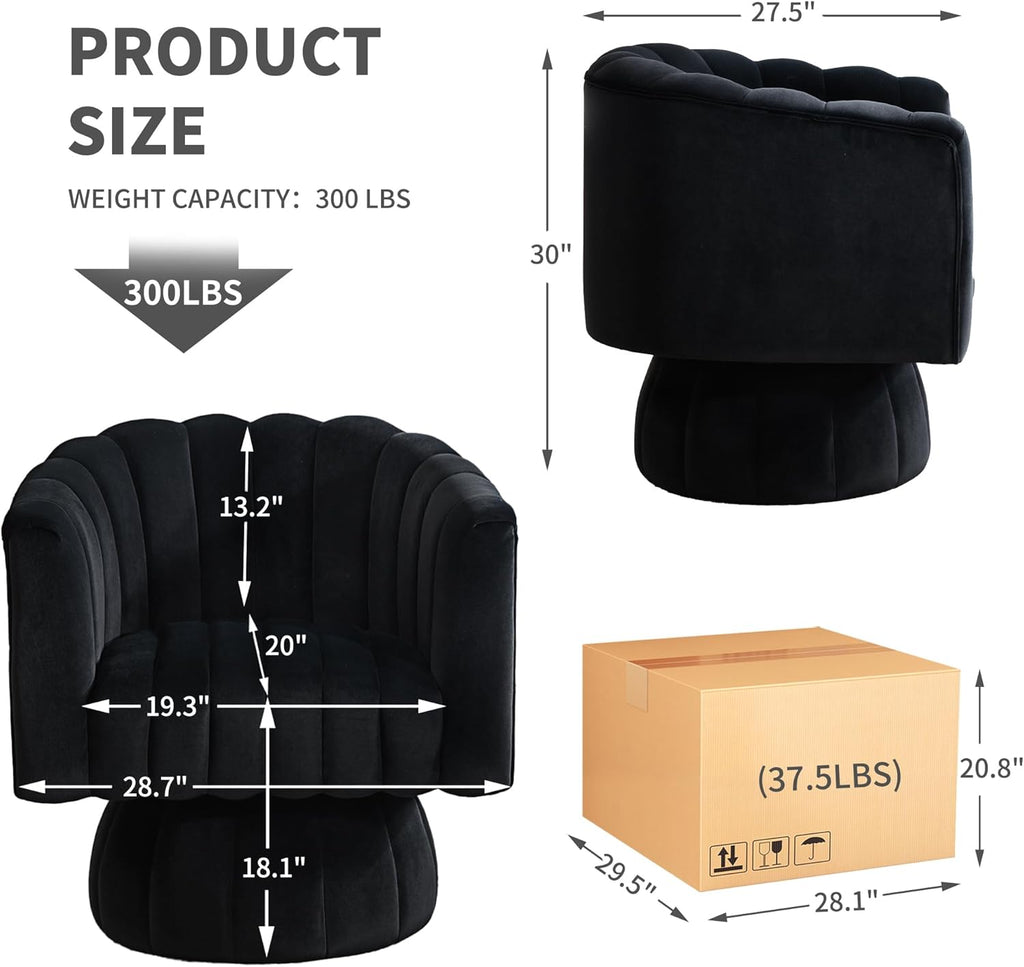 Swivel Accent Barrel Chair Set of 2- Cute Comfy Small Round 360° Arm Chair Velvet Sofa Club Reading Chair Bedroom