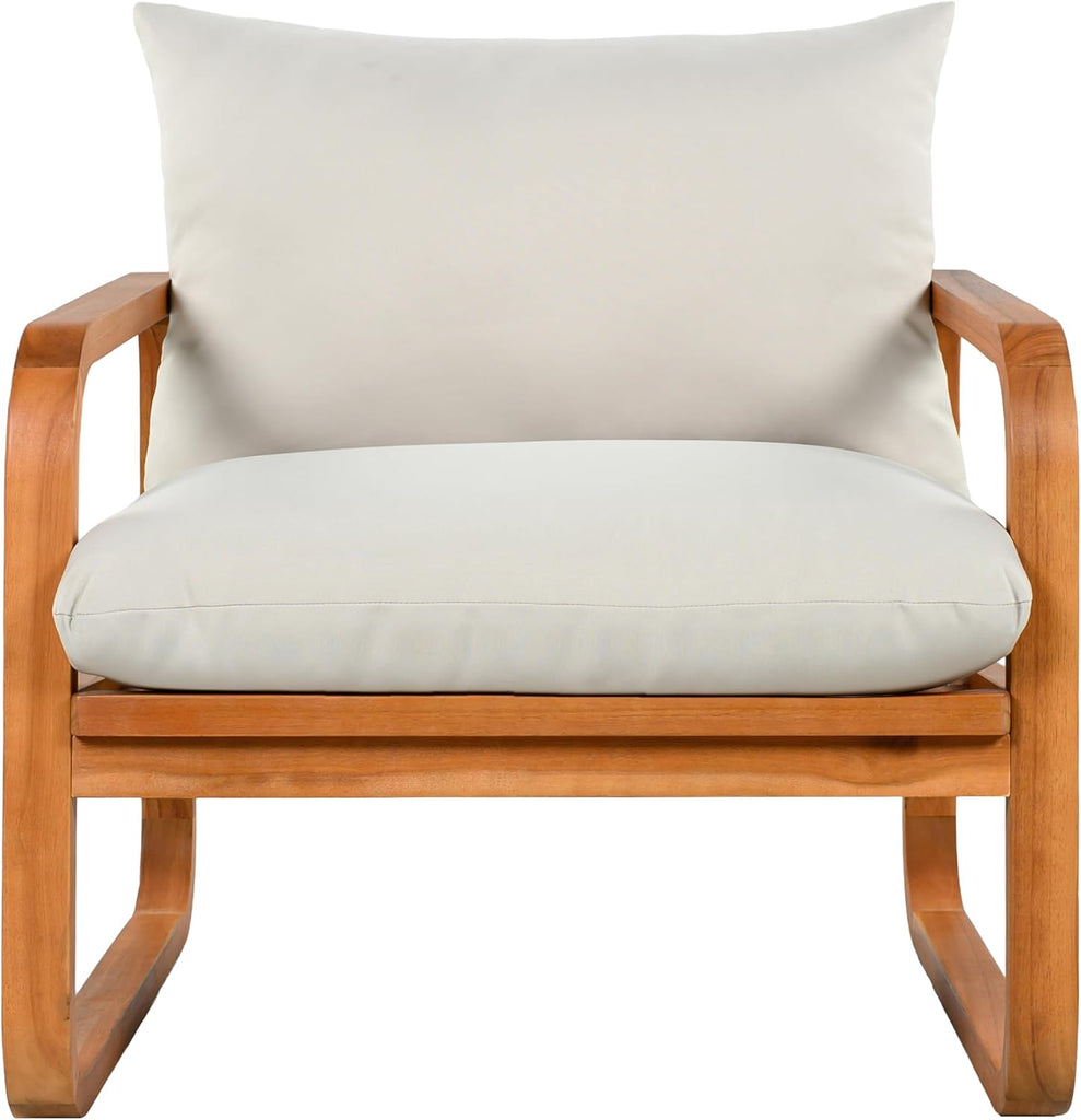 Outdoor 4-Piece Acacia Wood Conversation Set - Patio 2-Seat Loveseat Sofa w/Cushion, 2 Armchair and Square Coffee