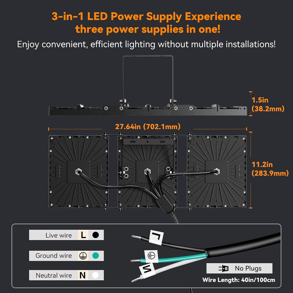 600W LED Outdoor Flood Light, 60000LM Super Bright Stadium Light, 6000K Daylight White, IP66 Waterproof 3 Heads