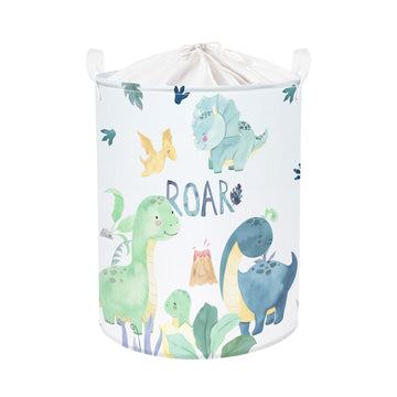 45L Cartoon Green Dinosaur Laundry Basket with Handle Round Bedroom Bathroon Toys Clothes Storage Basket