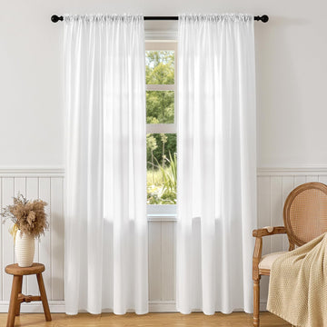 White Sheer Curtains 84 Inches Long, Privacy Sheers, 2 Panels