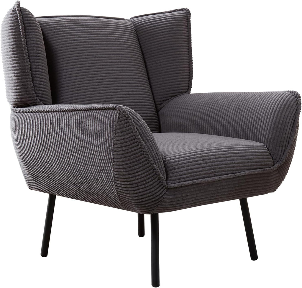 Corduroy Wingback Accent Chair, High Back Armchair with Deep Seat, Gray | Classic Wingback Style, 32D High-Resilience