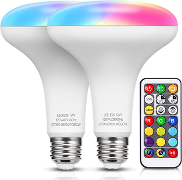BR30 Color Changing Light Bulb,RGB+Warm+Cool White LED Flood Light | 12W(100W Equivalent), 1050lm, Remote Control
