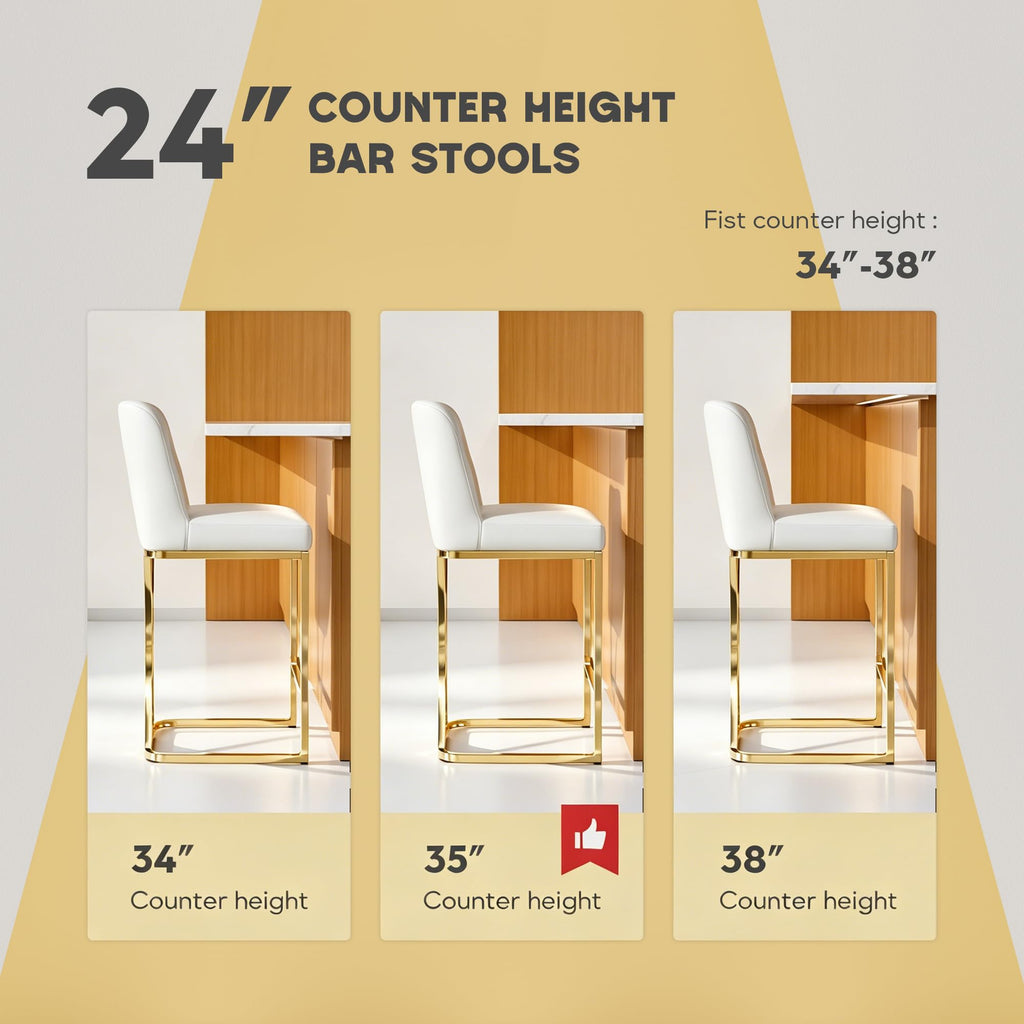 24" White and Gold Counter Height Bar Stools Set of 6