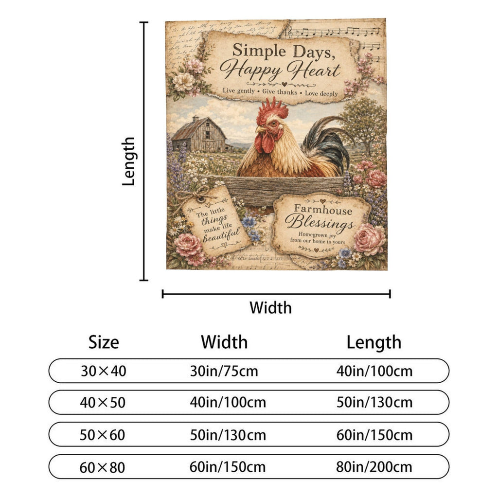 Farmhouse Rooster Throw Blanket Gift 40"x50"