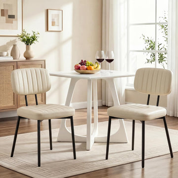 Dining Chairs Set of 2, Modern PU Leather Upholstered Kitchen Chairs with Metal Legs, Mid Century Shell Backrest Side