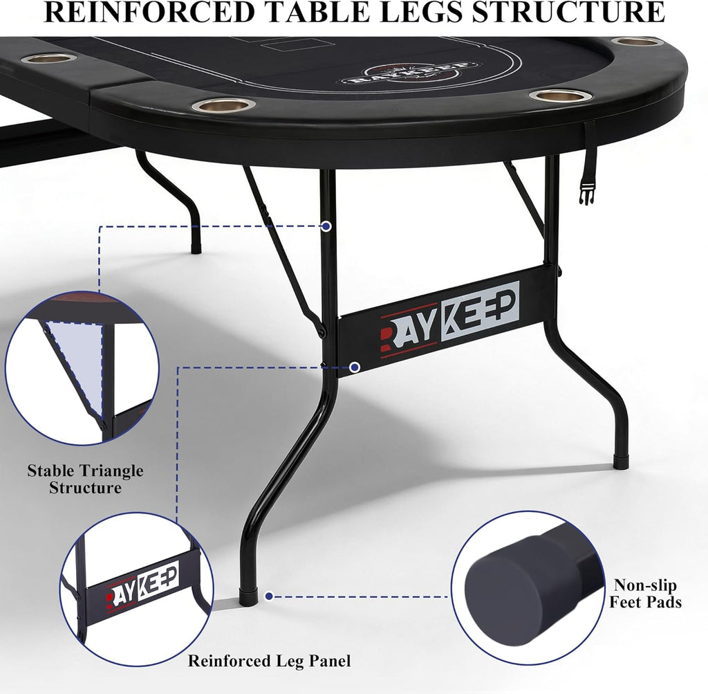 10 Player Poker Table Foldable, 84" Folding Blackjack Texas Holdem Table, Portable Casino Leisure Card Board Game