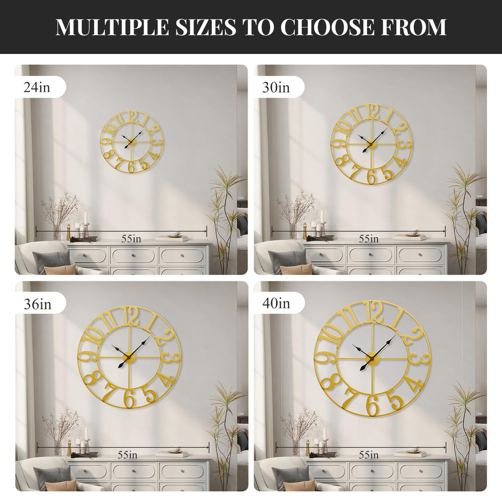 40 Inch Extra Large Gold Wall Clock, Decorative Metal Wall Clocks