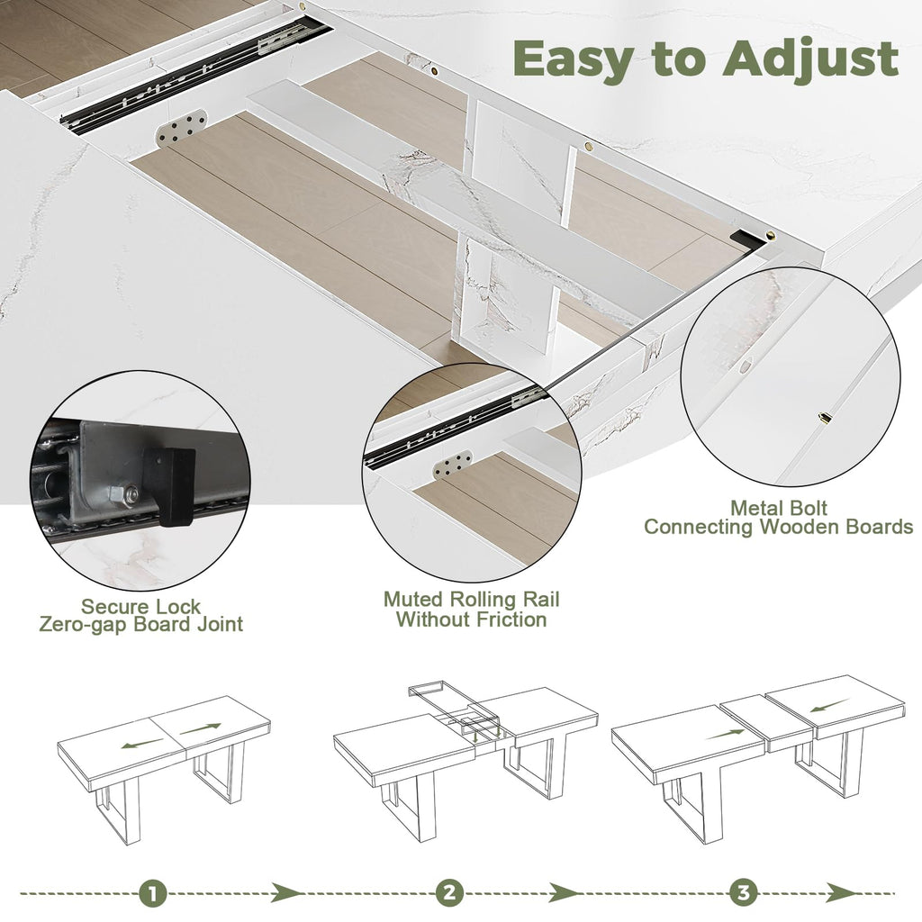 71-87 Inch White Extendable Dining Table, Seats 6-10, Modern Kitchen Table
