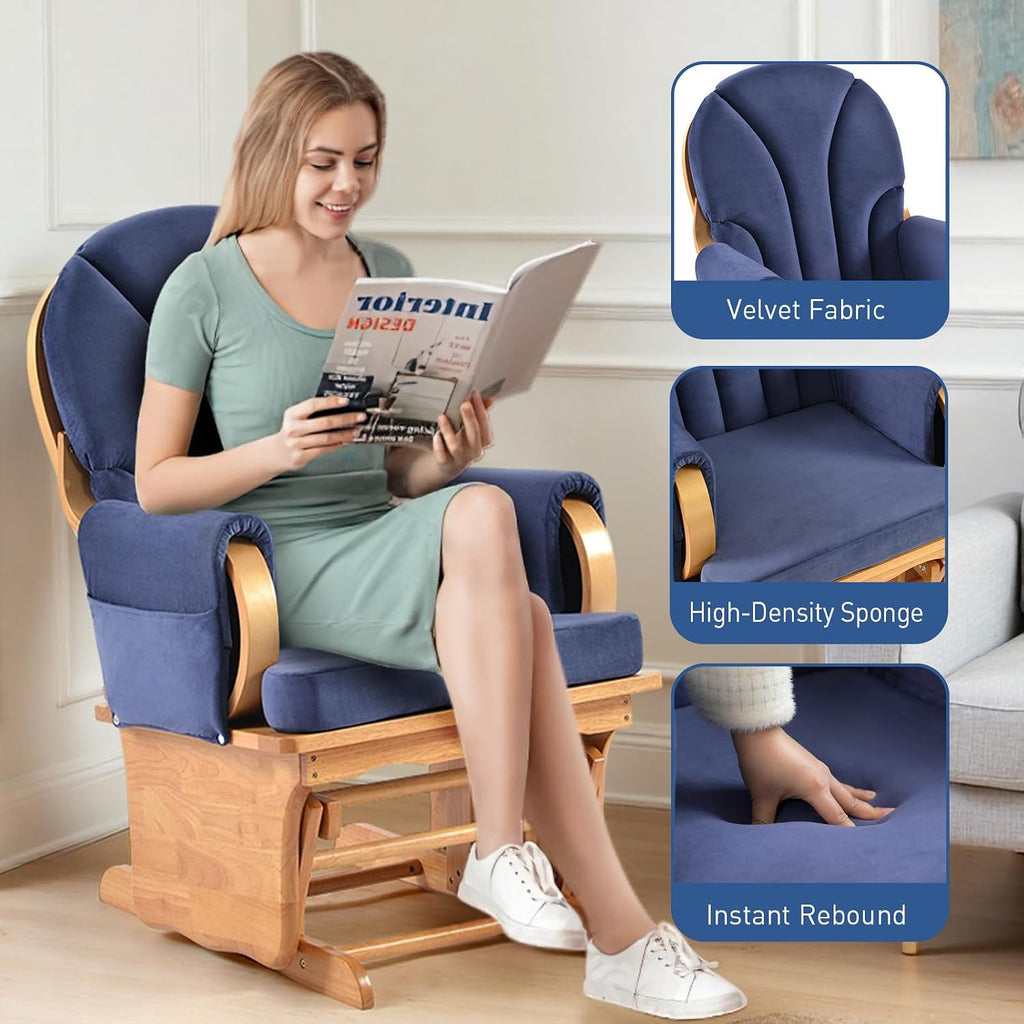 Wood Base Glider Rocker Chair, Baby Feeding and Rocking Chair Nursery Rocking Chairs with Silent Swing Solid Hardwood