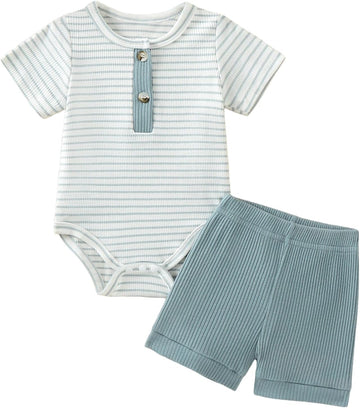 Baby Boy Outfits 2 Piece Short Sleeve Romper Top and Shorts Set Baby Boy Summer Clothes