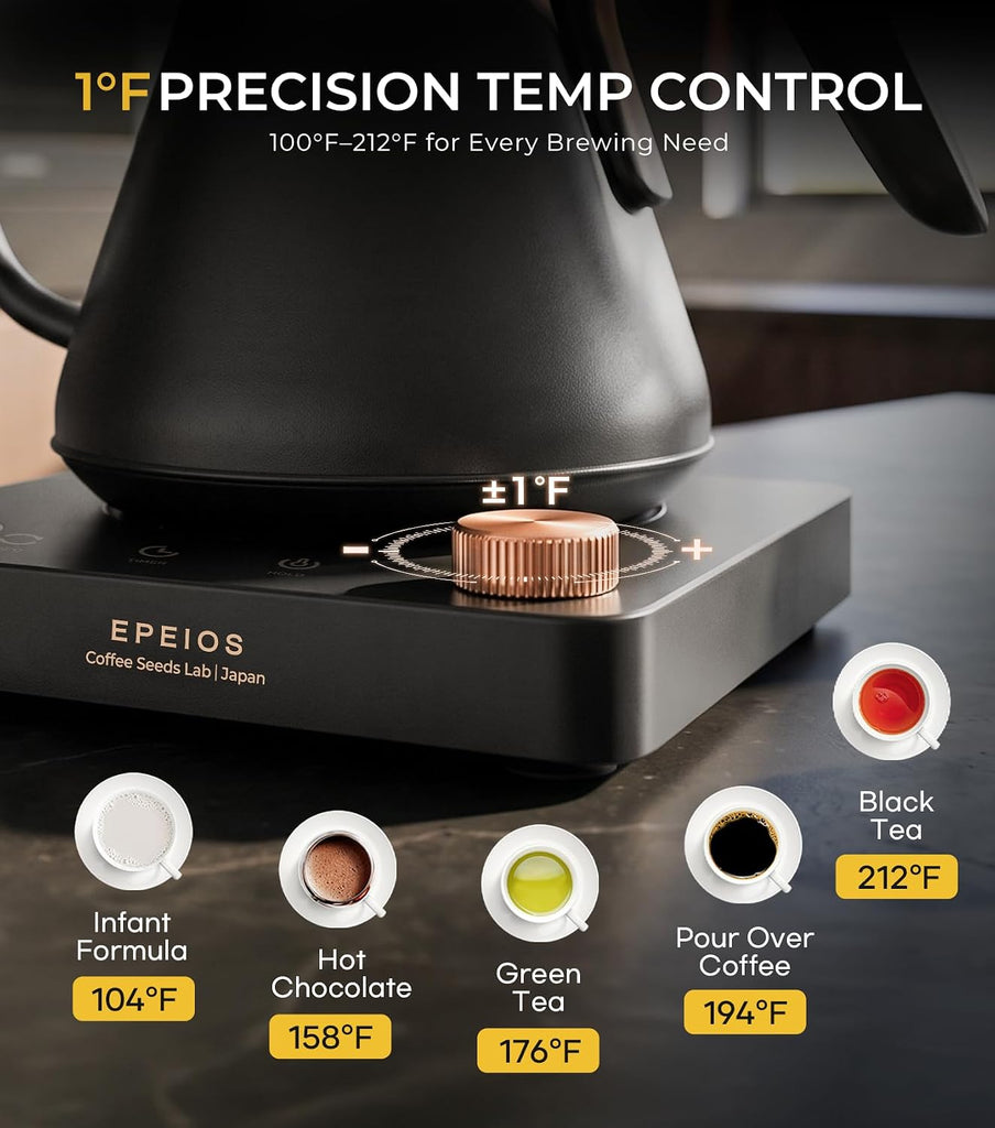 Gooseneck Electric Kettle 1°F Temperature Control,1200W,0.9L,Black