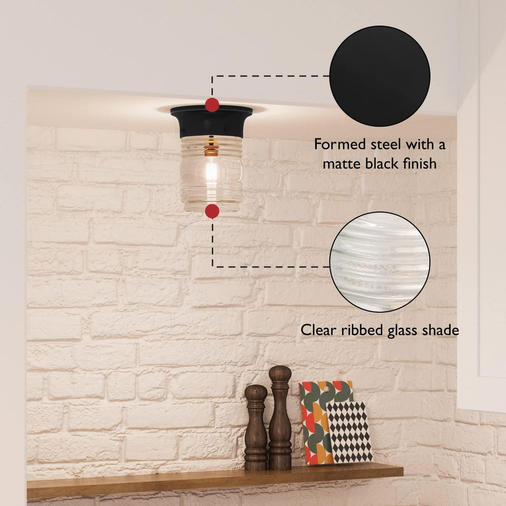 2-Pack Jelly Jar 1-Light Indoor/Outdoor Flush Mount Ceiling Light, Black
