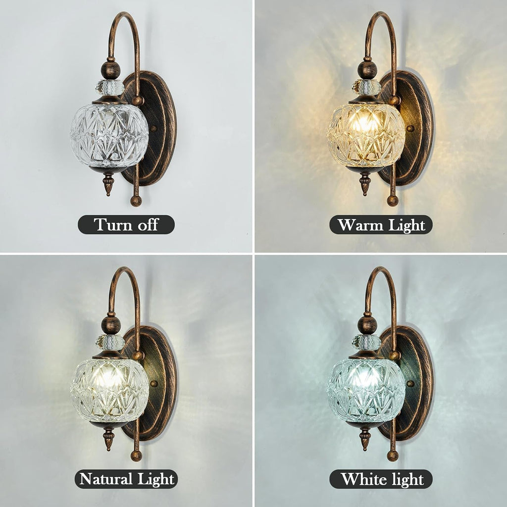 Vintage Bronze Wall Sconce with Glass Globe Shade Mid Century G9 Bulb Wall Light Indoor Wall Lamp for Bathroom