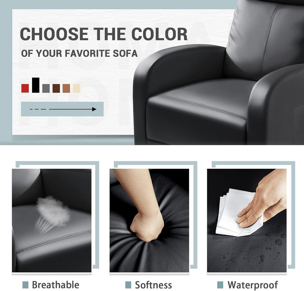Recliner Chair, Recliner Sofa PU Leather for Adults, Recliners Home Theater Seating with Lumbar Support