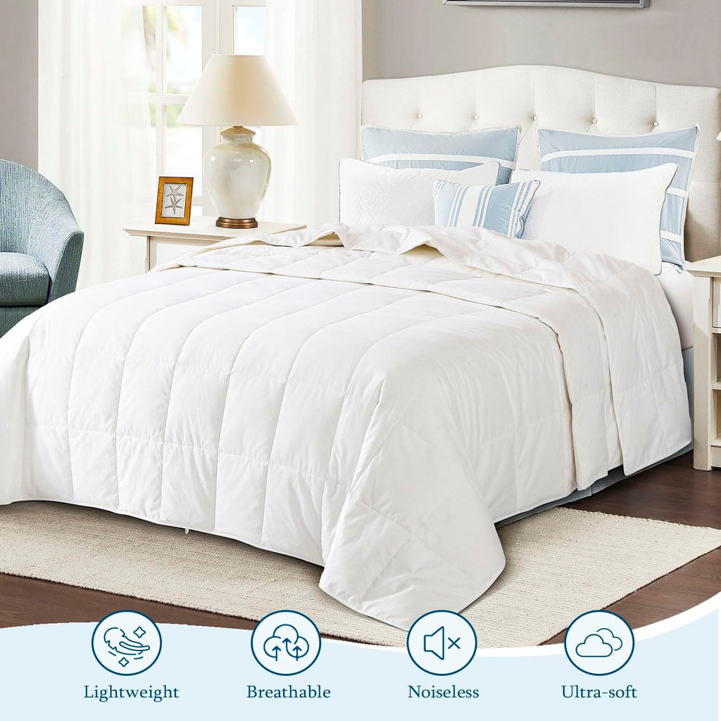 Summer Down Comforter Blanket Queen, Extra Lightweight Duvet Insert for Hot Sleepers