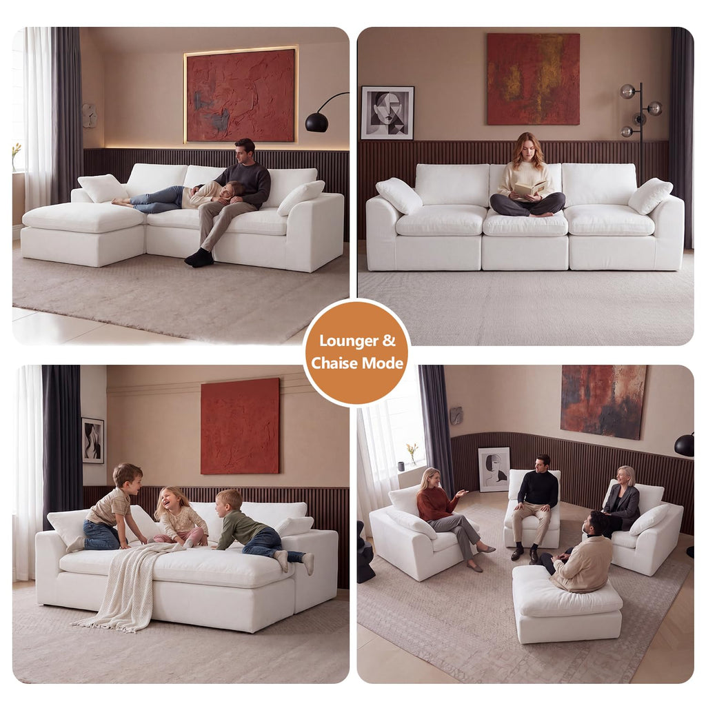 137" Cloud Couch Sectional, Boneless Modular Sofa