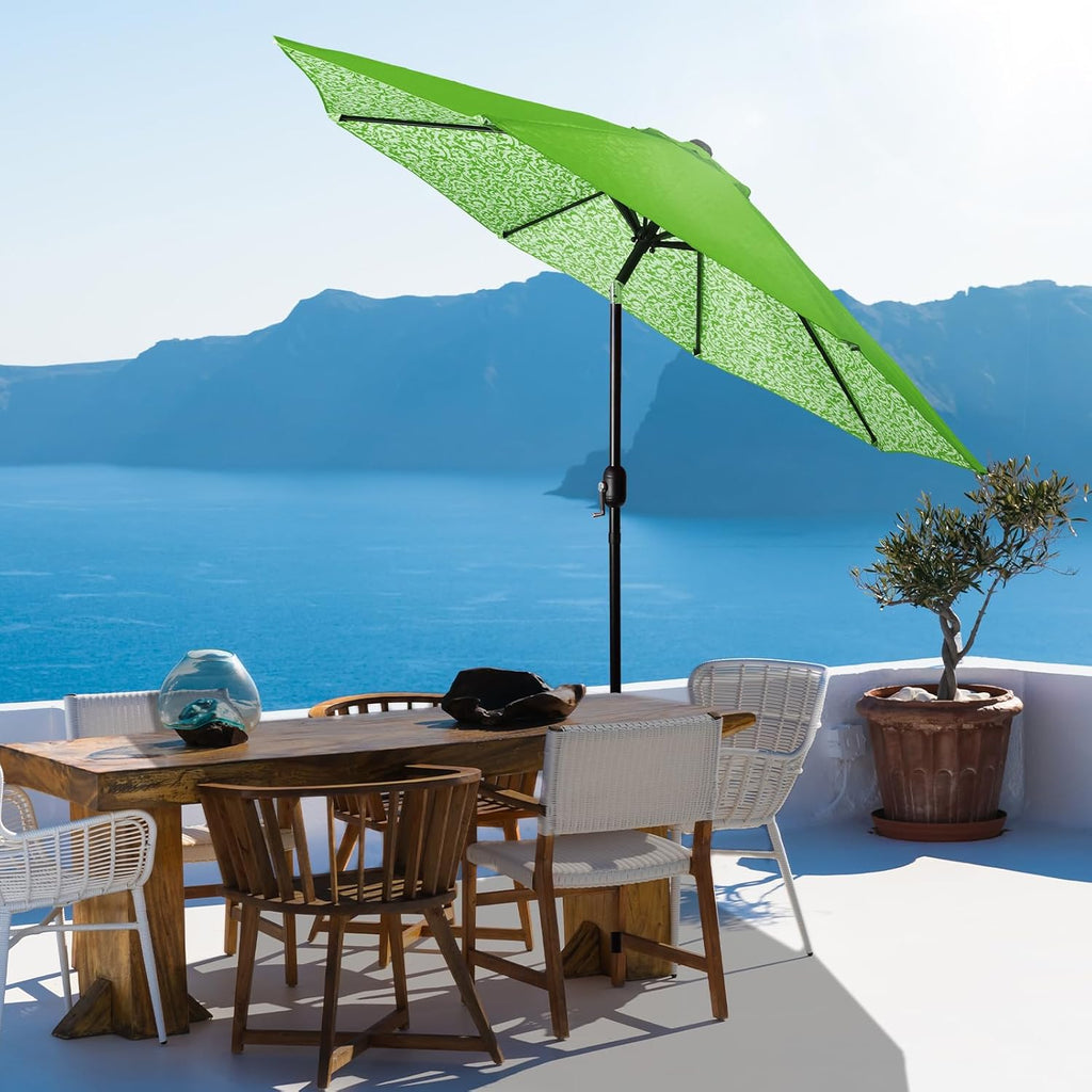 9 ft. Patio Umbrella, Market Table Umbrella w/Tilt and Crank, 8 Ribs - Light Green/floral