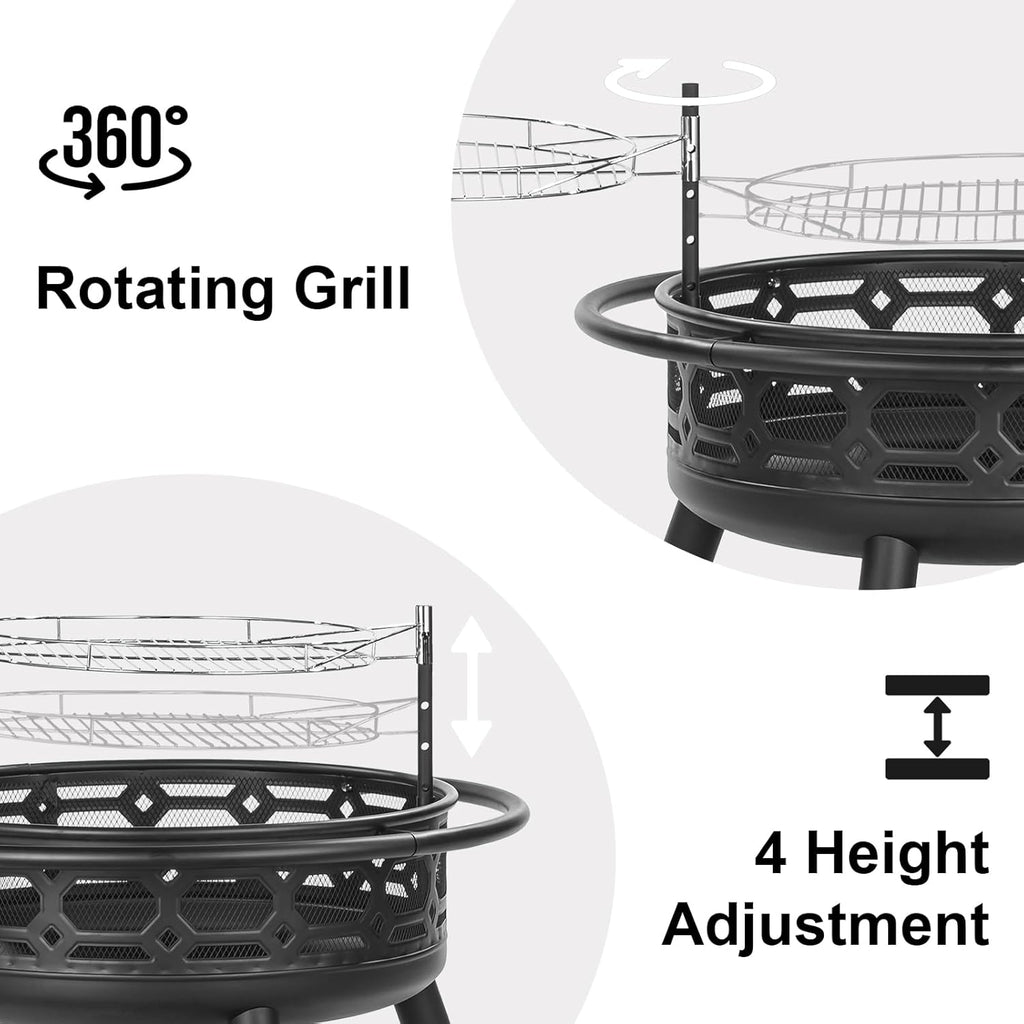 36 Inch Fire Pit - Wood Burning with Grill