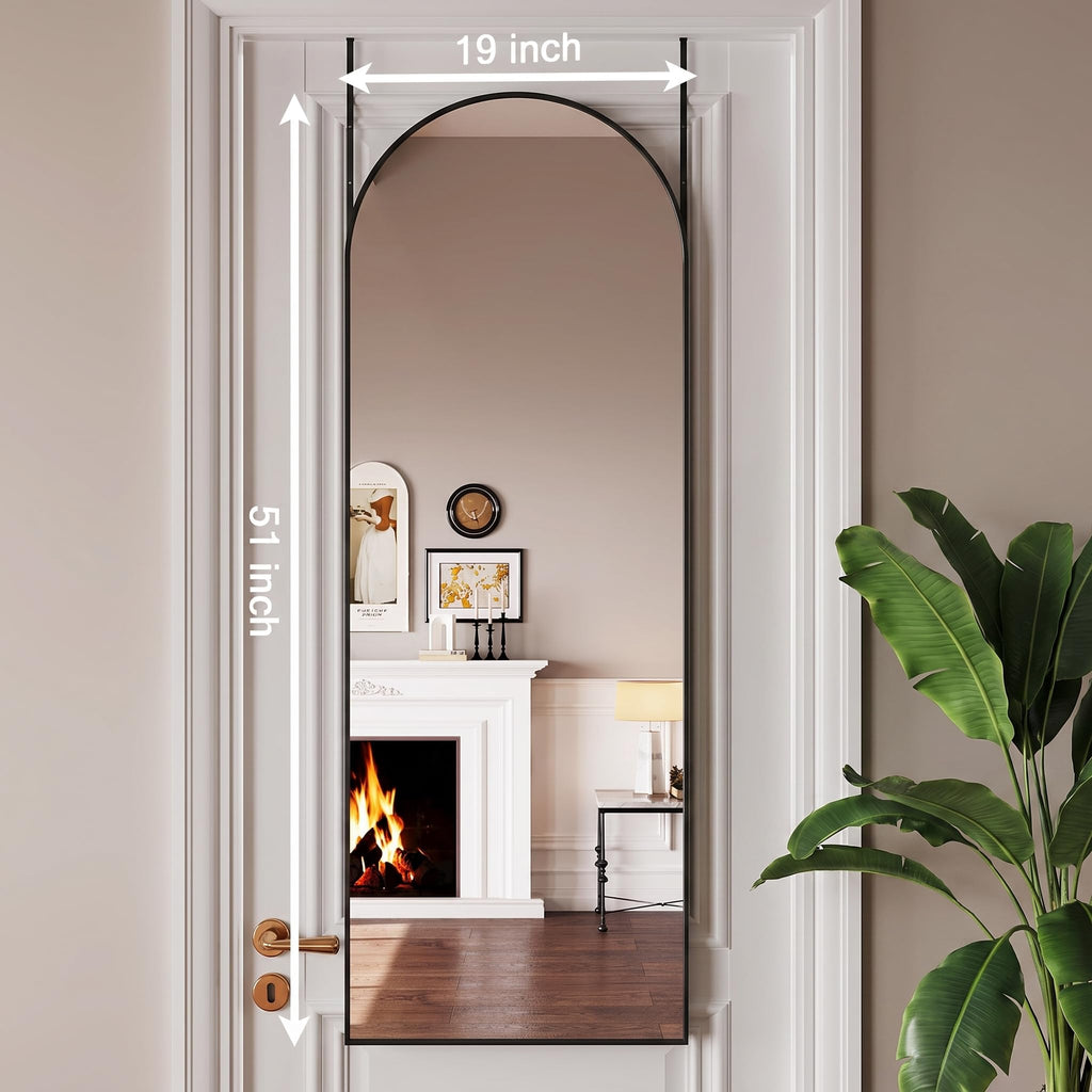 Arched Full Length Door Mirror 19"x51", High-Definition Shatterproof Glass with Protective Film, No-Drilling Hanging or