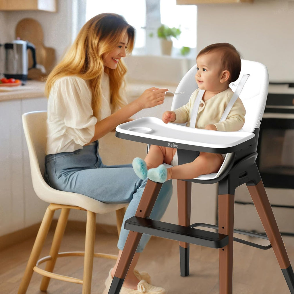 8 in 1 Convertible Wooden High Chair, Adjustable Baby High Chair for Babies and Toddlers with Tray, Easy to Clean