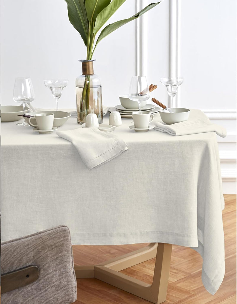 Linen Tablecloth 70 x 90 Inch - 100% Pure Linen Light Flax Table Cloth for Rectangle Tables - Sonoma