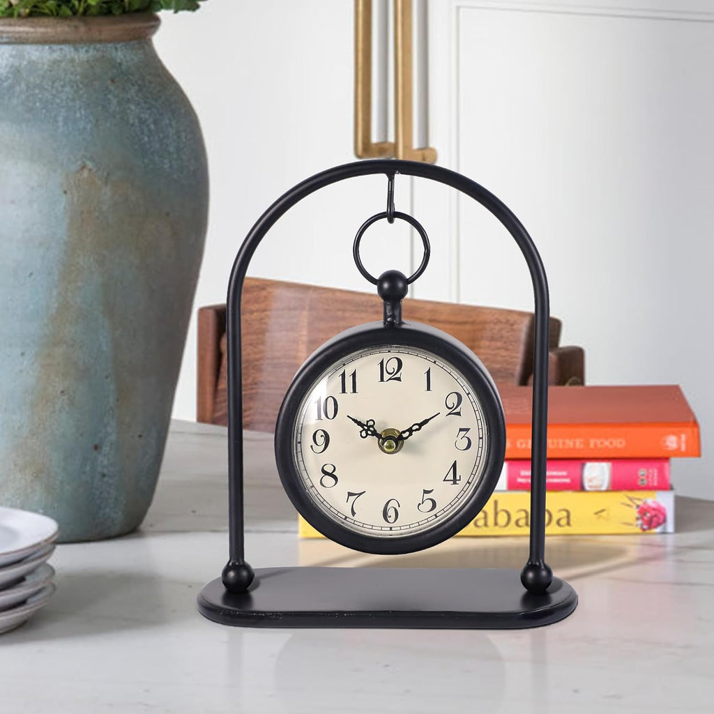 Vintage Metal Table Clock, Farmhouse Table Clock