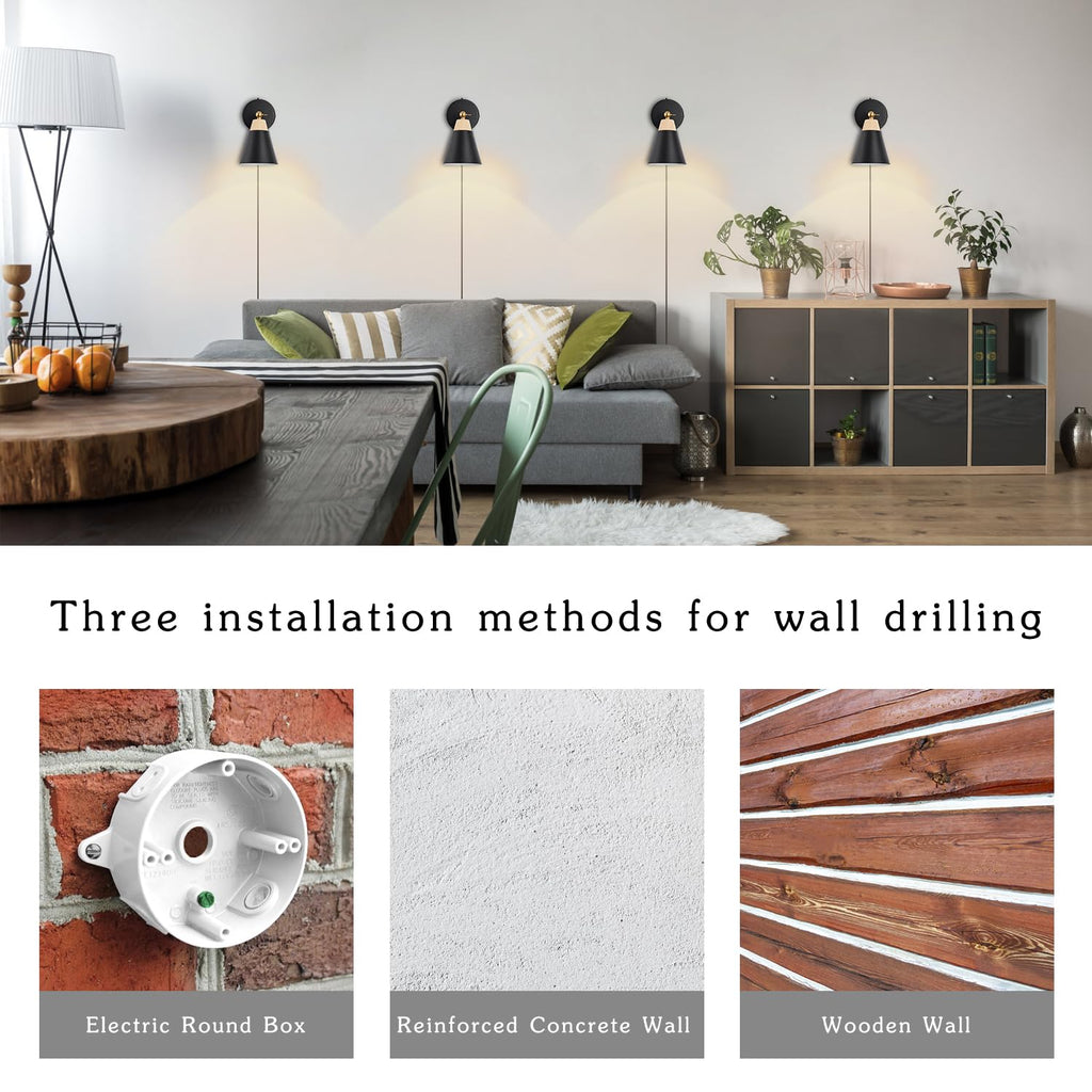 Black Plug in Wall Sconce Plug in Wall Mounted Light