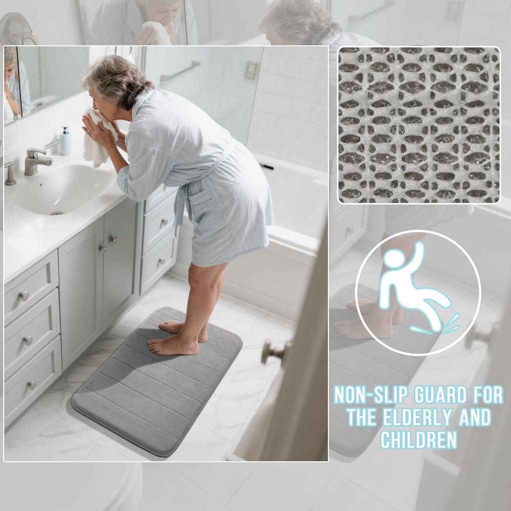 Memory Foam Bath Mat Set 3 Pieces- Super Soft Absorbent Quick Dry Bathroom Rug Sets, Machine Washable Non Slip Floor